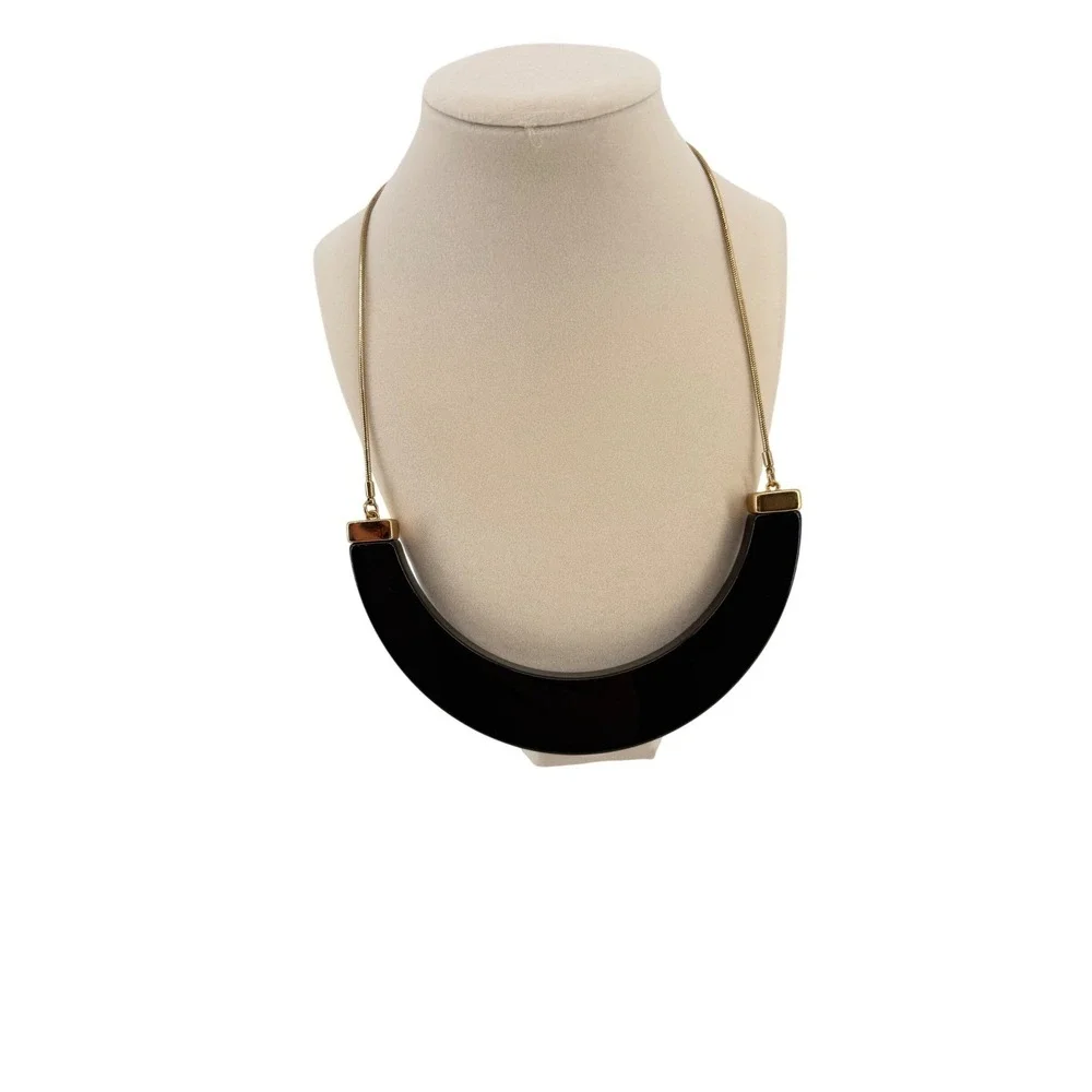 Kate Spade New York‎ Black Crescent Bib Necklace Gold Tone Snake Chain Statement
